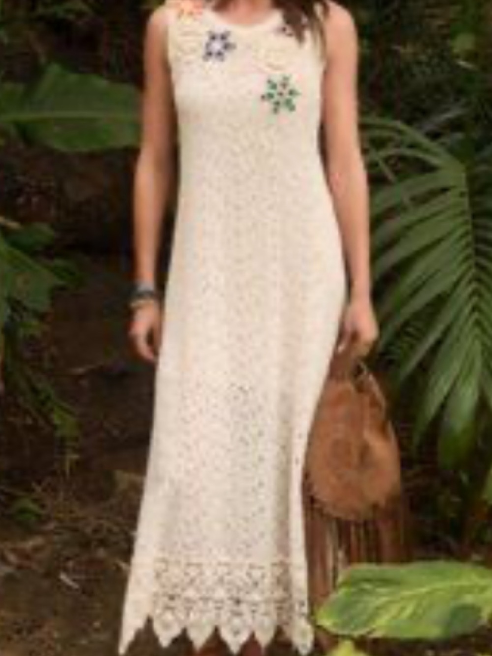 New Johnny Was White Eyelet Appliqué Dress with Multicolor Embroidery size S